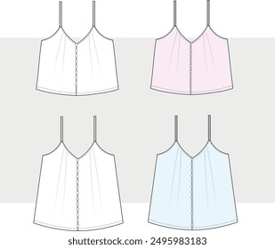 women, kids, girl t-shirts, woven top, blouse, vest, tee, pullover flat sketch illustration. Women's blouse drawings with buttons. 