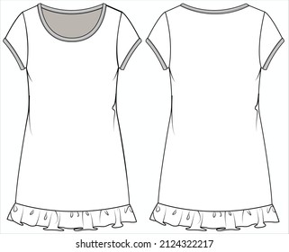 WOMEN KNIT FRILL DORMDRESS SLIP NIGHTWEAR IN EDITABLE VECTOR FILE