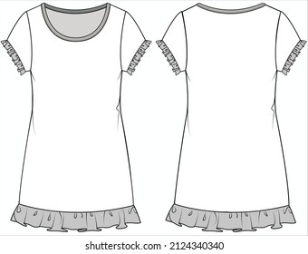 WOMEN KNIT FRILL DORMDRESS SLIP NIGHTWEAR IN EDITABLE VECTOR FILE