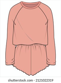 WOMEN KNIT TEDDY PLAYSUIT  NIGHTWEAR IN EDITABLE VECTOR FILE