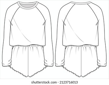 WOMEN KNIT TEDDY PLAYSUIT  NIGHTWEAR IN EDITABLE VECTOR FILE