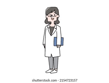 Women In Lab Coats Various Occupations In Which Women Play An Active Role Comical Handwritten Figures Vectors, Line Drawings In Color