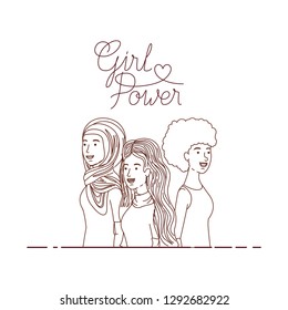 women with label girl power character