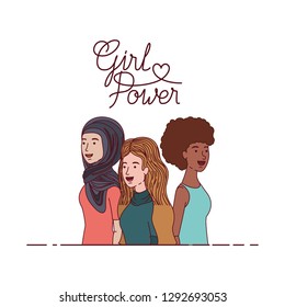 women with label girl power character