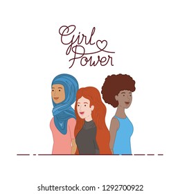 women with label girl power character