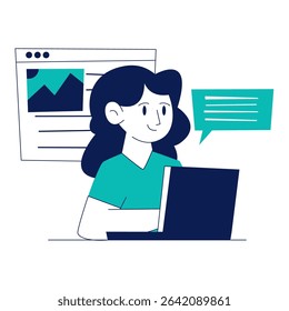 women with laptop flat illustration vector