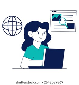 women with laptop flat illustration vector