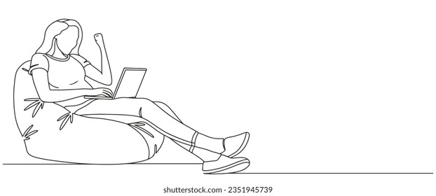Women with laptop line art vector illustration