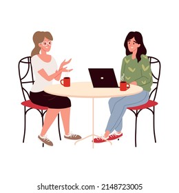 women with laptop at restaurant table, isolated