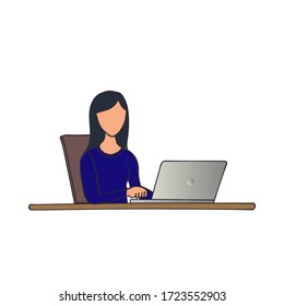 Women with a laptop sitting next to the table. Technology and office worker.