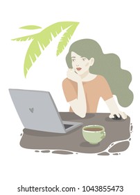 Women with laptop. Vector illustration