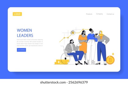 Women Leaders concept. Illustration showcasing diverse female professionals in leadership. Empowerment, career success, and gender equality in the workforce. Vector illustration.