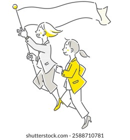 Women leading the way in business: simple and stylish line drawing illustrations