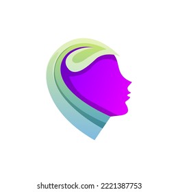 plantilla de diseño de logotipo de gradiente de hoja de hoja de hojas de la mujer
