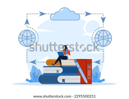 women learn from anywhere with future cloud computing technology. more efficient education with distance learning. vector illustration Designed for websites, web, apps, posters, banners