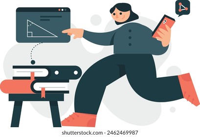 Women learn with books and smartphones