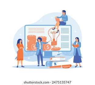 Women learn financial literacy. Learn about how to invest money. Financial education concept. Flat vector illustration.