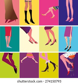 Women legs vector illustration set