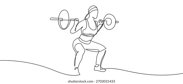 Women lifting weights in one continuous line Dynamic single line draw design vector illustration