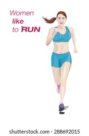 Women like to run - poster, vector illustration