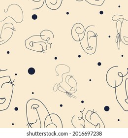 Women line art face continuous line vector seamless pattern 
