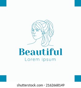 women line art with ponytail logo stylish elegant