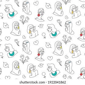 Women line art seamless pattern.