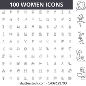 Women line icons, signs, vector set, outline illustration concept 