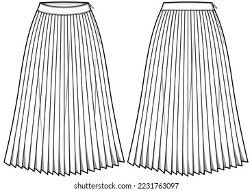 Skirt pleat technical fashion illustration with abovetheknee silhouette  circular fullness thick waistband bottom Skirt  CanStock