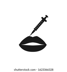 Women lips with hypodermic syringe vector icon, lips injection