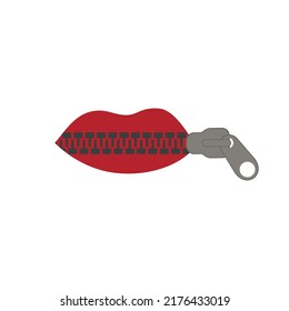 Women lips with metal zipper pull. Mouth with zipper closing lips shut. Concept of shut up, keeping quiet. Ban cancel culture. Secret information. Concept of censorship and freedom of speech.