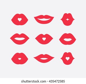 Women Lips And Mouth Flat Style Icon Set