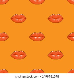 Women lips Seamless pattern with orange colour tone for Autumn background,Vector illustration seamless swatch in the swatches panel, for wrapping paper, textile, , wallpaper, fashion, clothing and bag