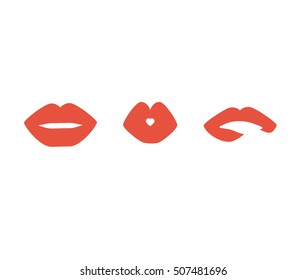 women lips set smile kiss bite lips mouth vector isolated on white background