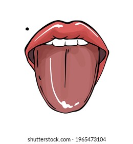 Women lips with tongue out , mouth with red lips tshirt print in vector 