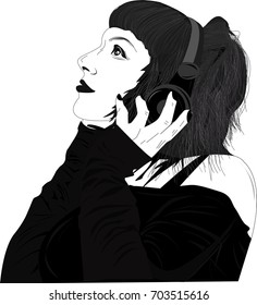 Women listen to music using headphones.