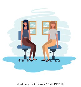 women in living room sitting in office chair