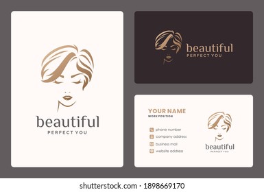 women logo design and business card for beauty salon, hair stylist, makeover.