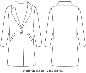 Women long blazer front and back Vector illustration