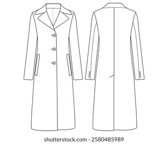 Women long blazer front and back Vector illustration