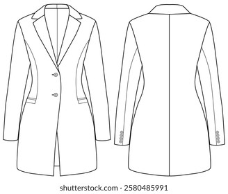 Women long blazer front and back Vector illustration