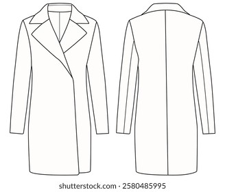 Women long blazer front and back Vector illustration