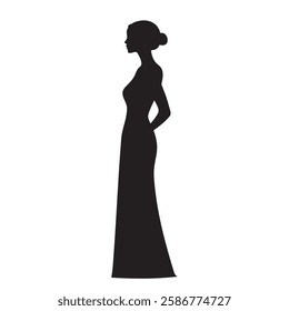 Women in long dress standing pose silhouette vector illustration