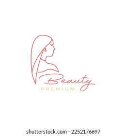women long hair beauty care beautiful earring lines art minimalist logo design vector icon illustration template