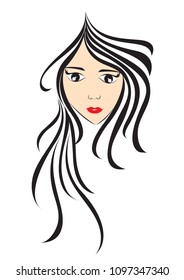 women long hair style icon, Girl face, logo women, salon sign, beauty lady, spa, cartoon, vector illustration