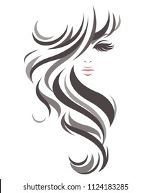 women long hair style icon, logo women on white background