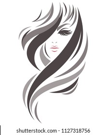 women long hair style icon, logo women on white background