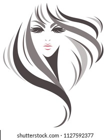 women long hair style icon, logo women on white background