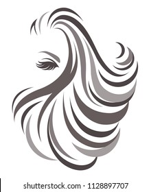 women long hair style icon, logo women on white background