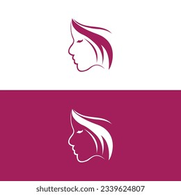 women long hair style icon, logo women face on white background, vector,Beauty face abstract logo vector illustration,head of nice girl,women long hair style icon, logo women on white background.